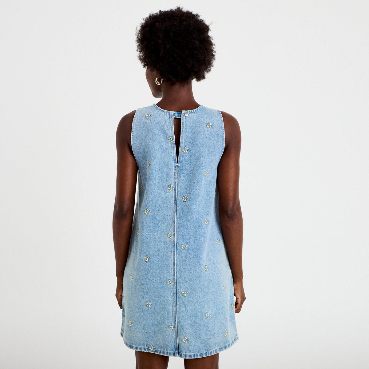 Robe courte &eacute;vas&eacute;e en jean sans manches bleu femme