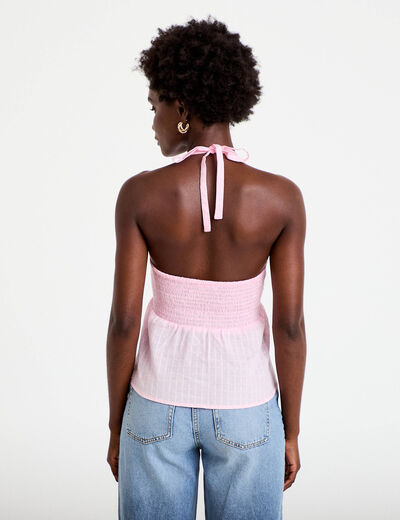 Top ajust&eacute; col v fines bretelles rose clair femme