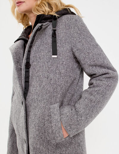 Manteau droit long &agrave; capuche gris clair femme