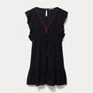 Robe &eacute;vas&eacute;e cr&ecirc;pe col v manches courtes noir femme