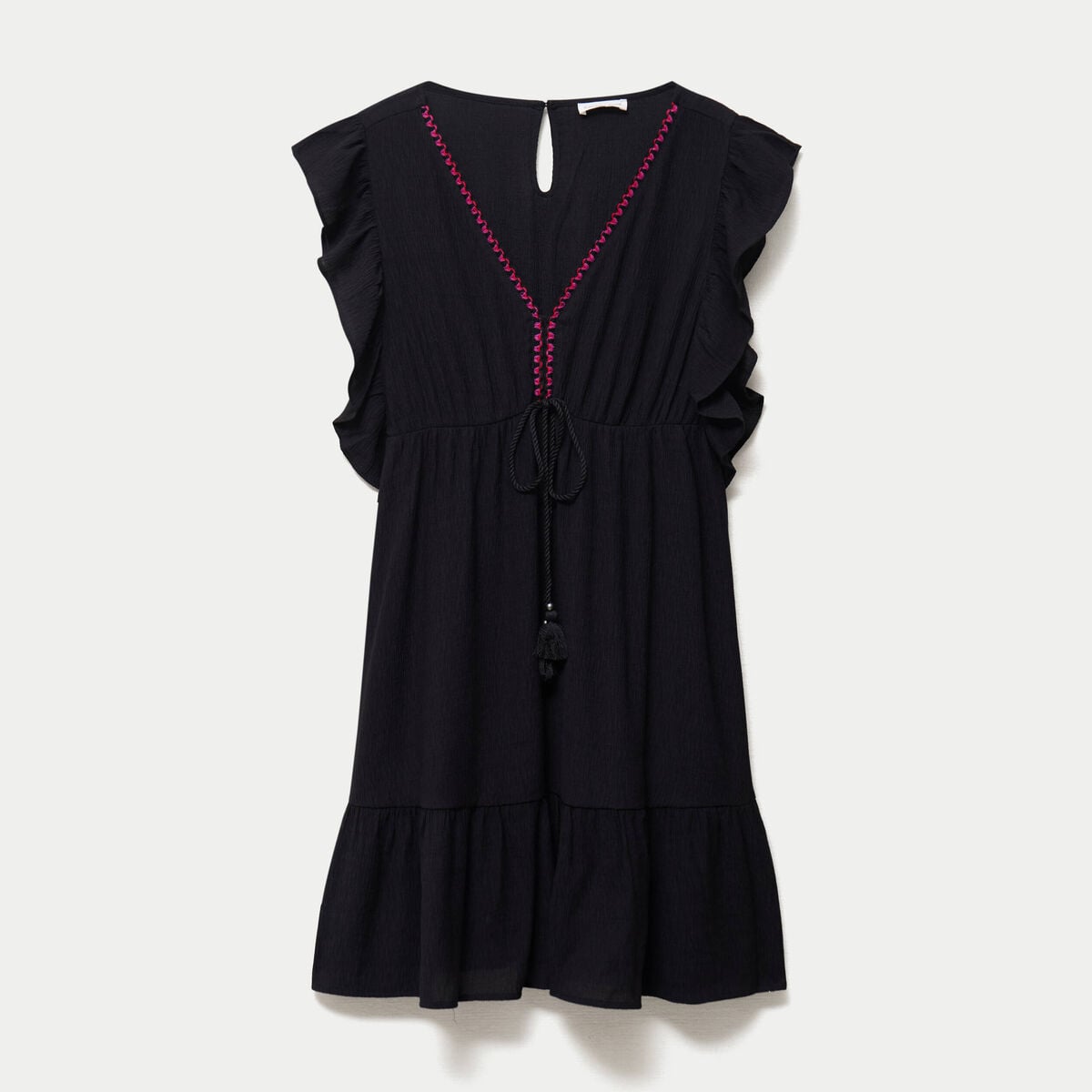 Robe &eacute;vas&eacute;e cr&ecirc;pe col v manches courtes noir femme