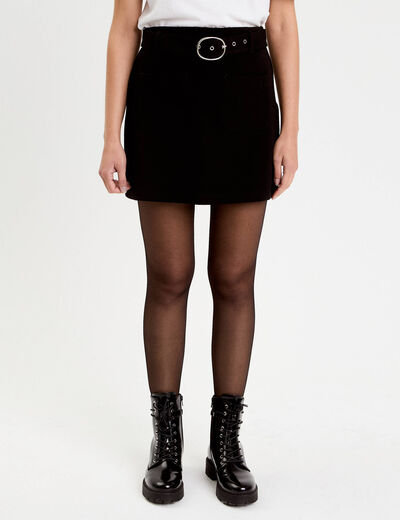 Jupe droite courte taille haute noir femme