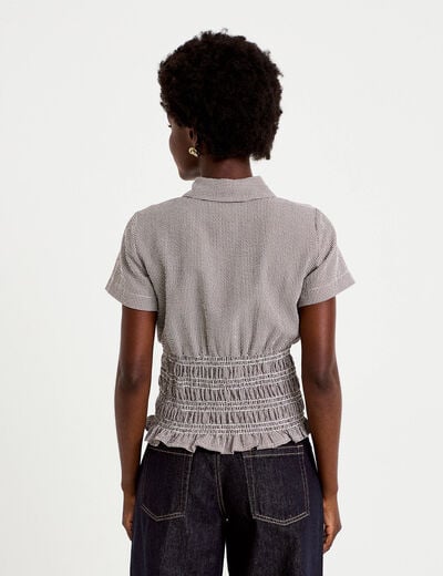 Chemise cintr&eacute;e manches courtes marron femme
