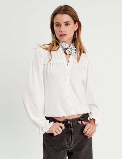 Blouse d&eacute;tails volants ecru femme