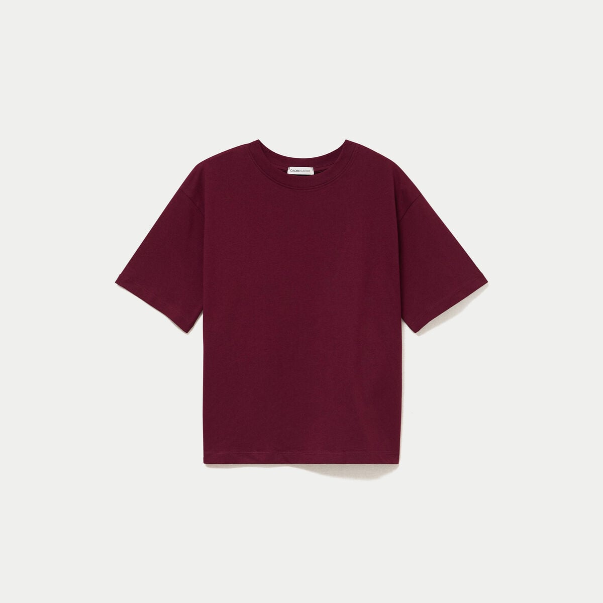 T-shirt col rond manches courtes bordeaux femme