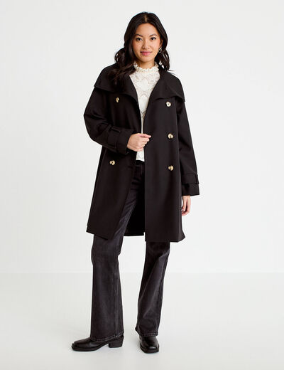 Trench col montant manches longues noir femme