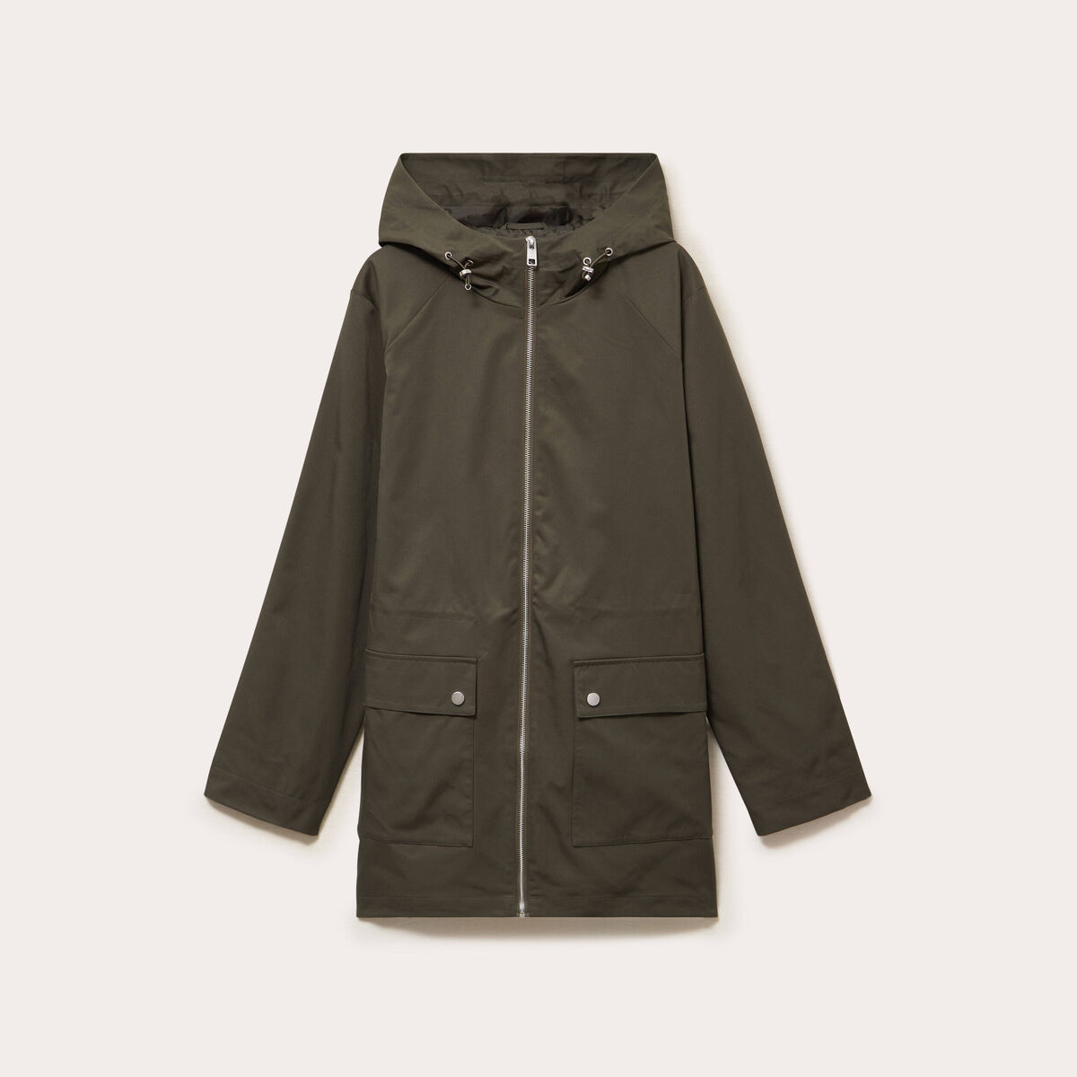 Parka &agrave; capuche taille ajustable vert kaki femme