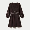 Robe courte &eacute;vas&eacute;e col v manches 3/4 marron fonc&eacute; femme