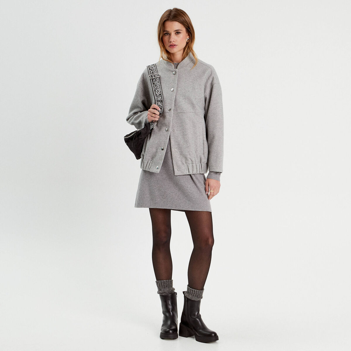 Robe pull effet 2-en-1 gris clair femme