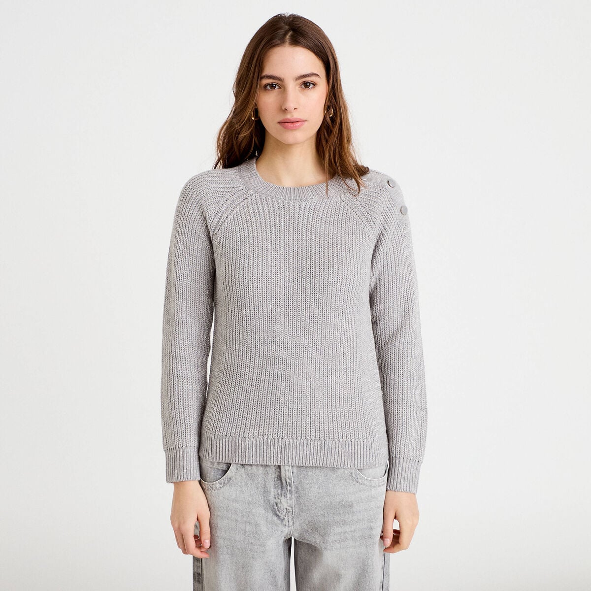 Pull manches longues gris clair femme