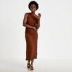 Robe midi droite sans manches en maille marron femme