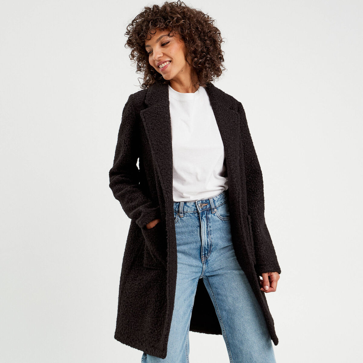 Manteau ample bouclette noir femme