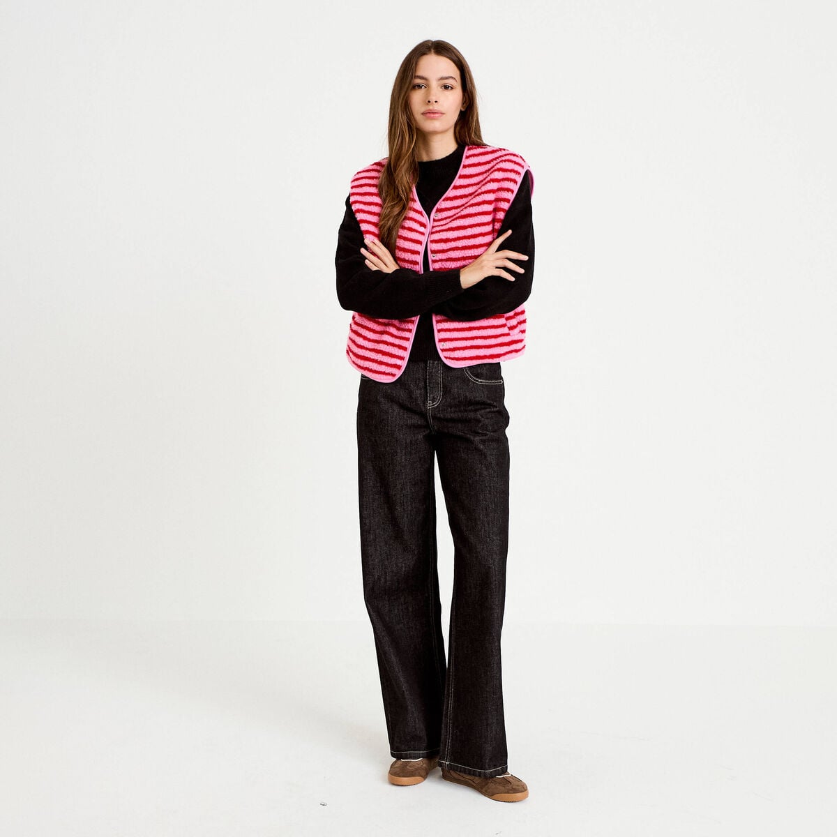 Pull col rond noir femme