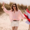 Blouse ample col tunisien manches 3/4 rose femme