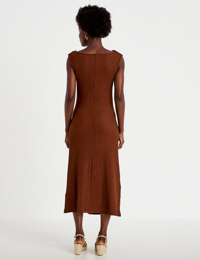 Robe midi droite sans manches en maille marron femme