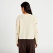 Gilet manches longues broderies col rond beige femme