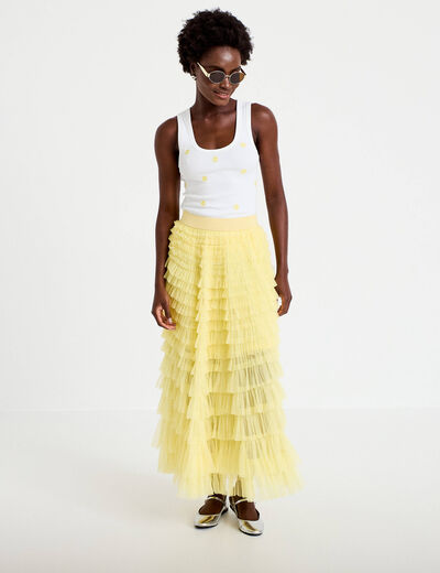 Jupe longue &eacute;vas&eacute;e jaune pastel femme