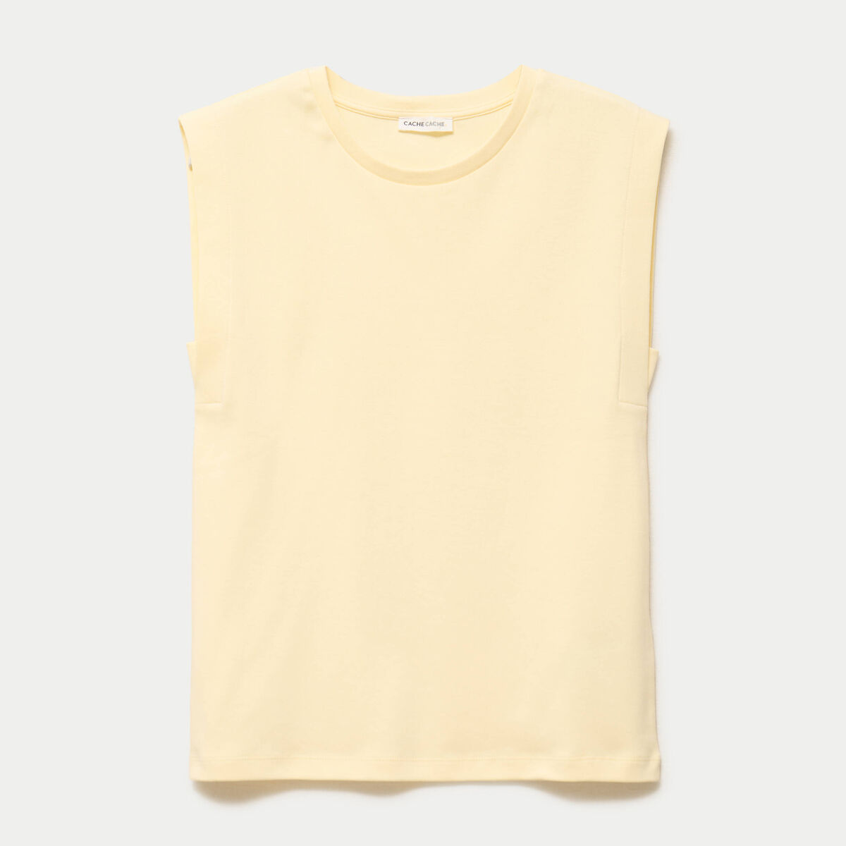T-shirt col rond sans manches jaune pastel femme
