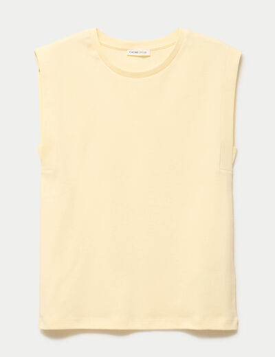 T-shirt col rond sans manches jaune pastel femme