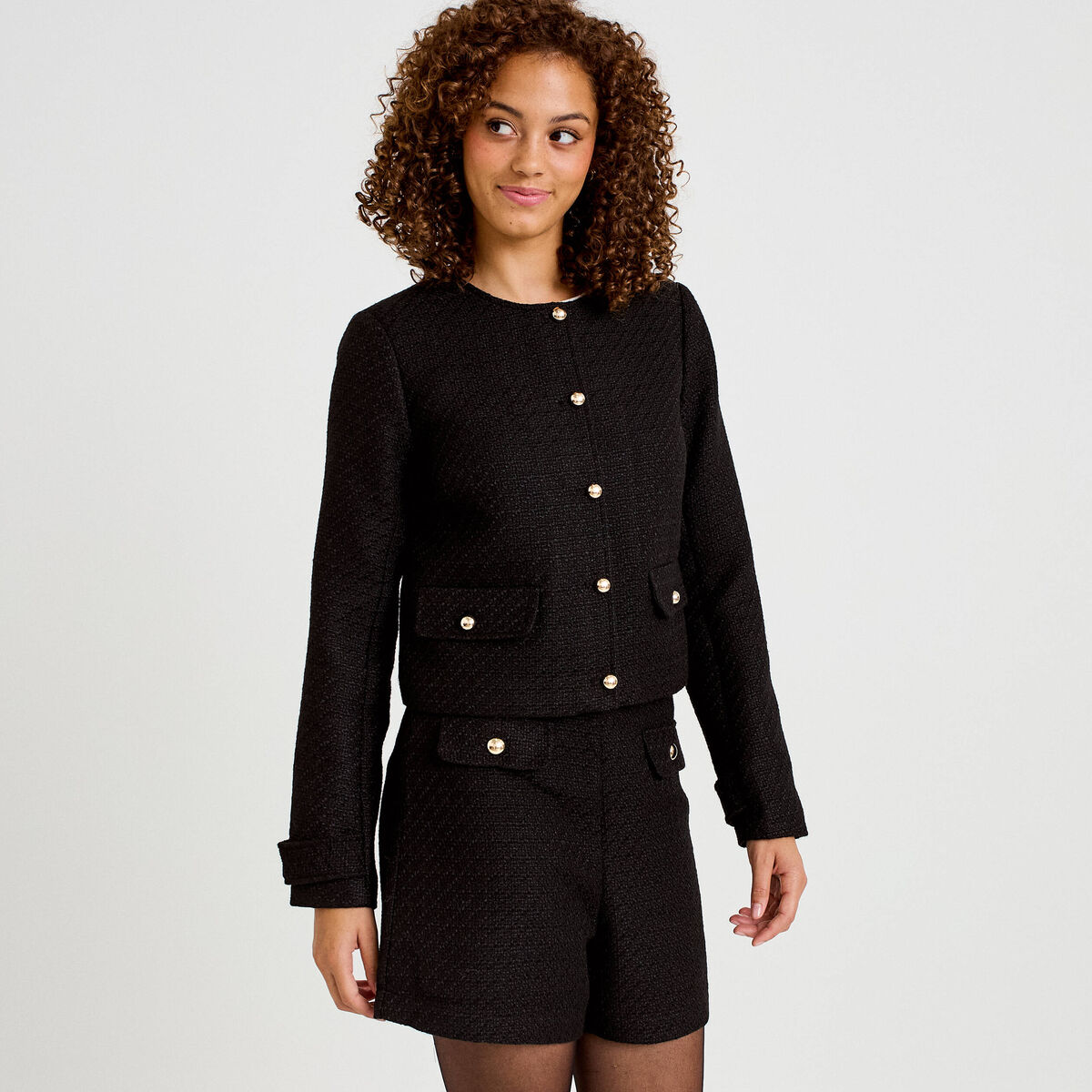 Short en tweed noir femme