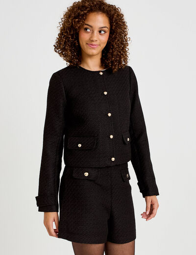 Short en tweed noir femme
