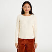 Pull col bateau manches longues ivoire femme