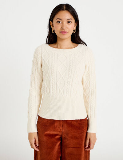 Pull col bateau manches longues ivoire femme