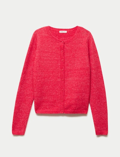 Gilet col rond manches longues rouge femme