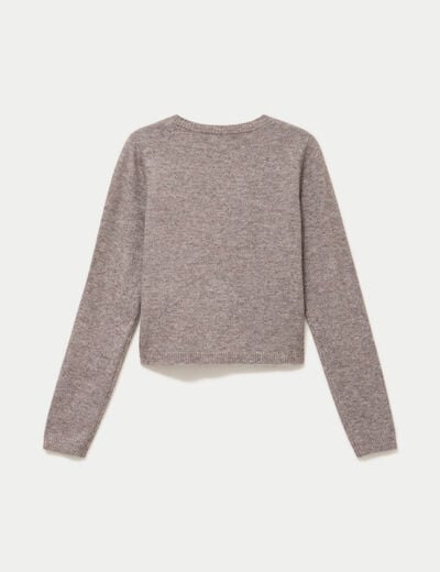 Gilet boutonn&eacute; manches longues taupe femme