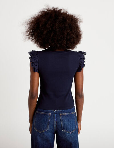 D&eacute;bardeur volants brod&eacute;s bleu marine femme
