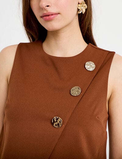 Top ajust&eacute; court sans manches col rond marron femme