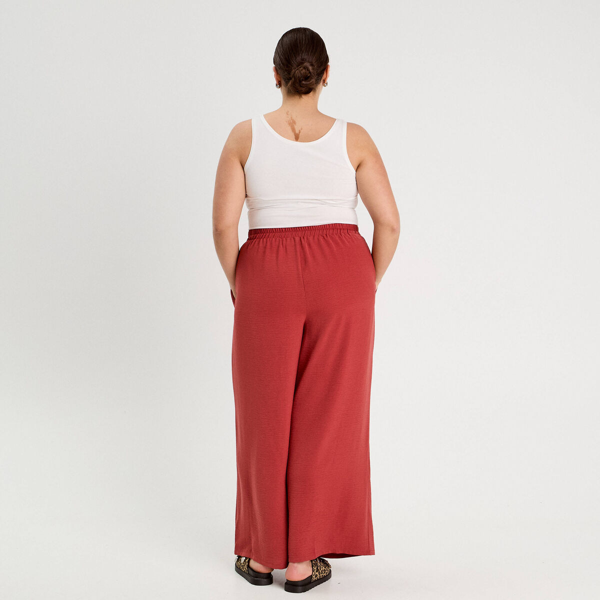 Pantalon large fluide vieux rose femme