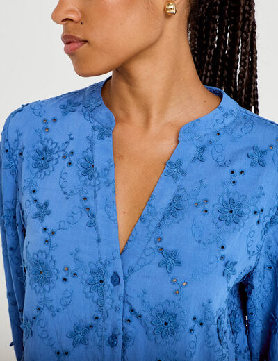 Blouse &agrave; motif en relief bleu fonc&eacute; femme
