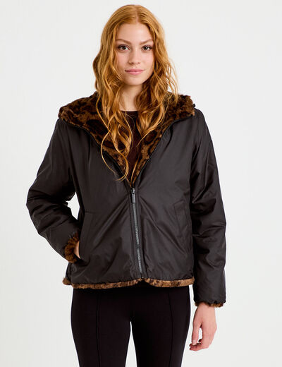 Parka r&eacute;versible &agrave; capuche noir femme