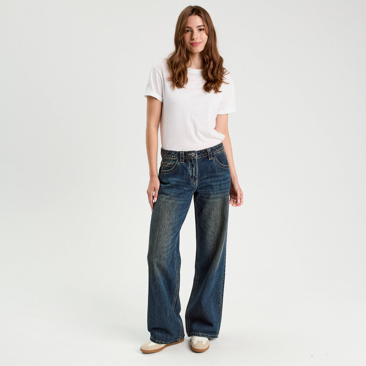 Jeans droit taille basse denim dirty femme