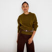 Pull col rond vert olive femme