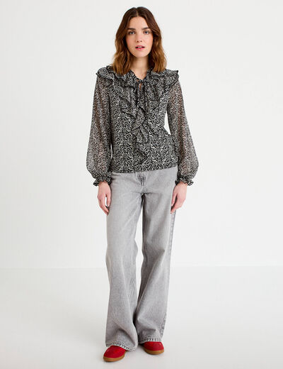 Blouse &agrave; volants noir femme