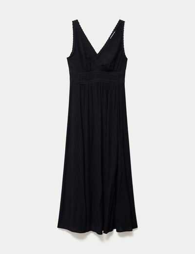 Robe longue &eacute;vas&eacute;e col v sans manches noir femme