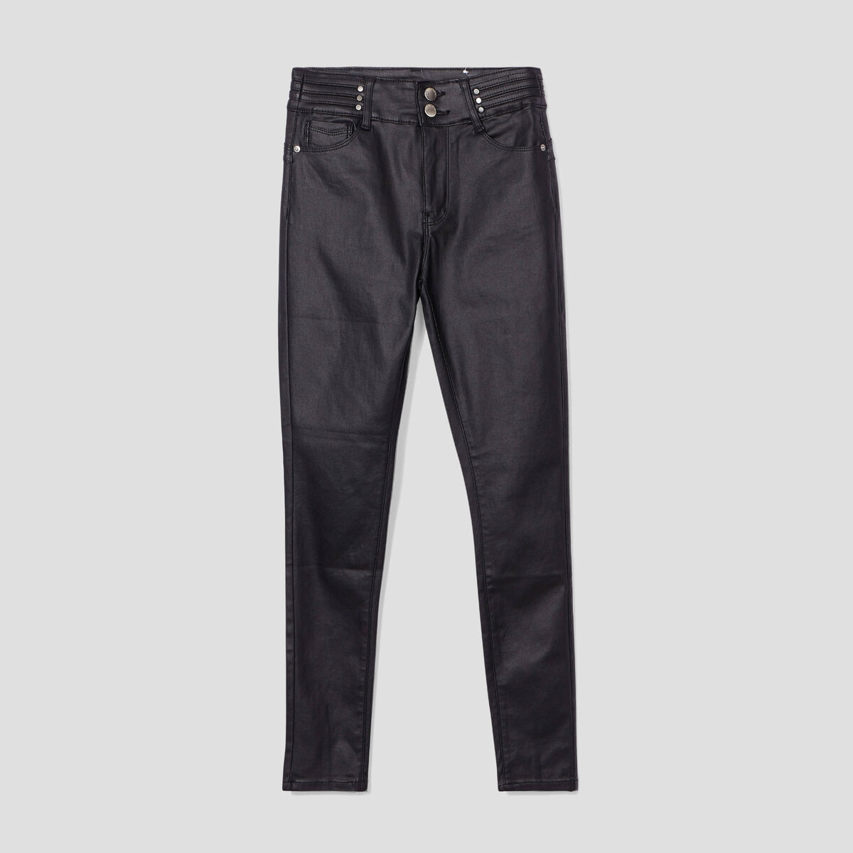 Pantalon skinny enduit denim noir enduit femme