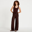 Pantalon large taille standard marron fonc&eacute; femme