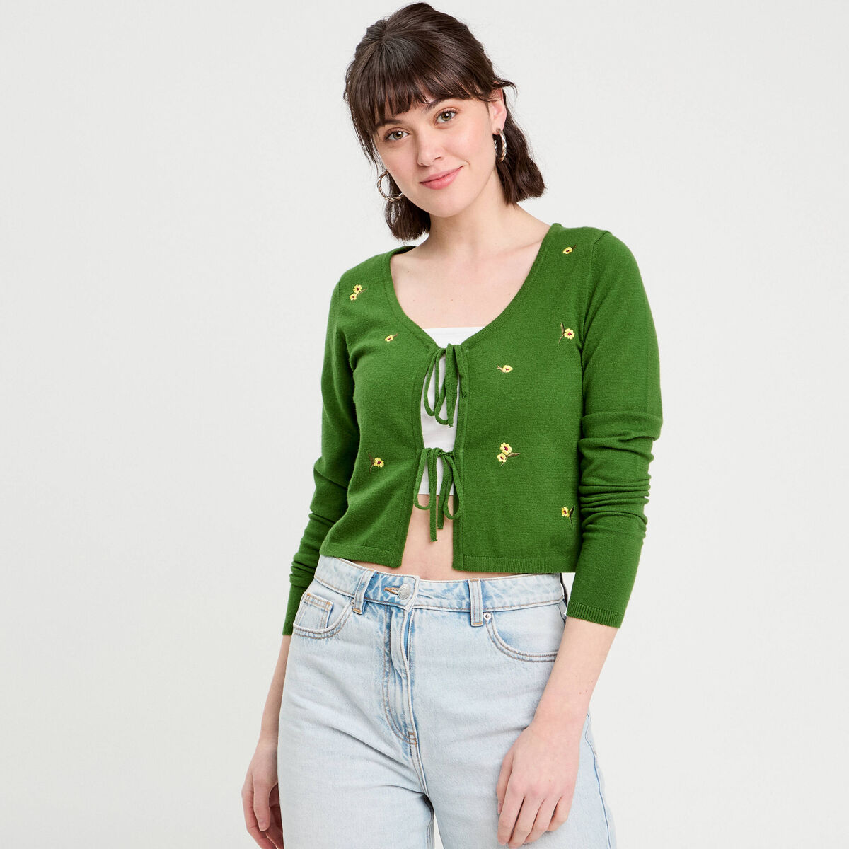 Gilet avec broderie vert femme