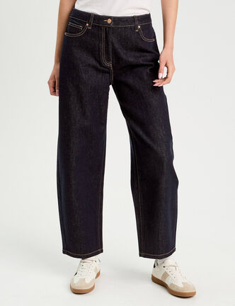 Jean barrel cropped taille standard denim brut femme
