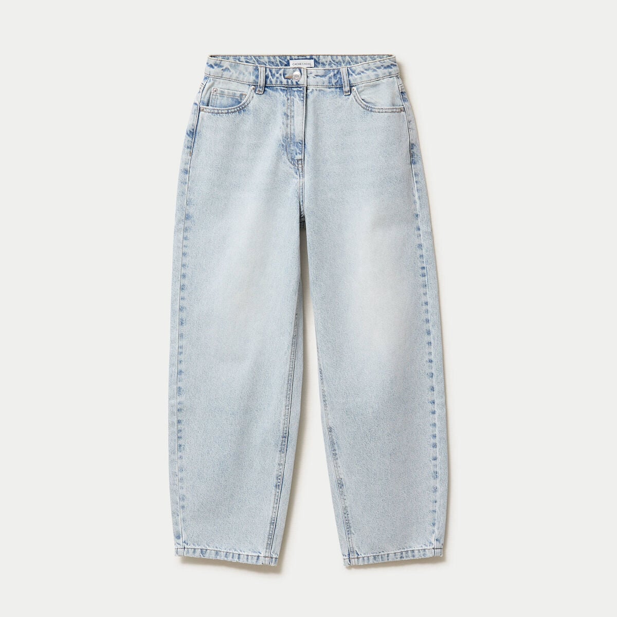 Jean barrel cropped taille standard denim bleach femme