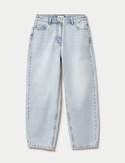 Jean barrel cropped taille standard denim bleach femme