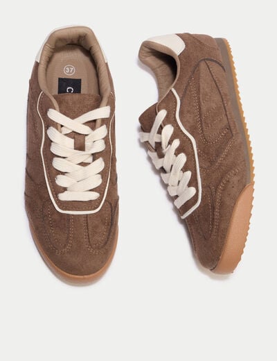 Basket aspect daim beige femme