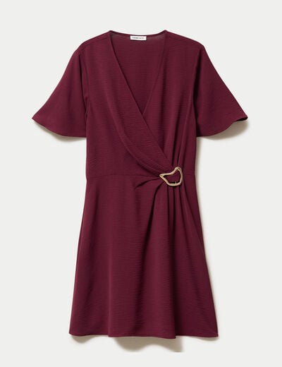 Robe courte &eacute;vas&eacute;e col v manches courtes bordeaux femme