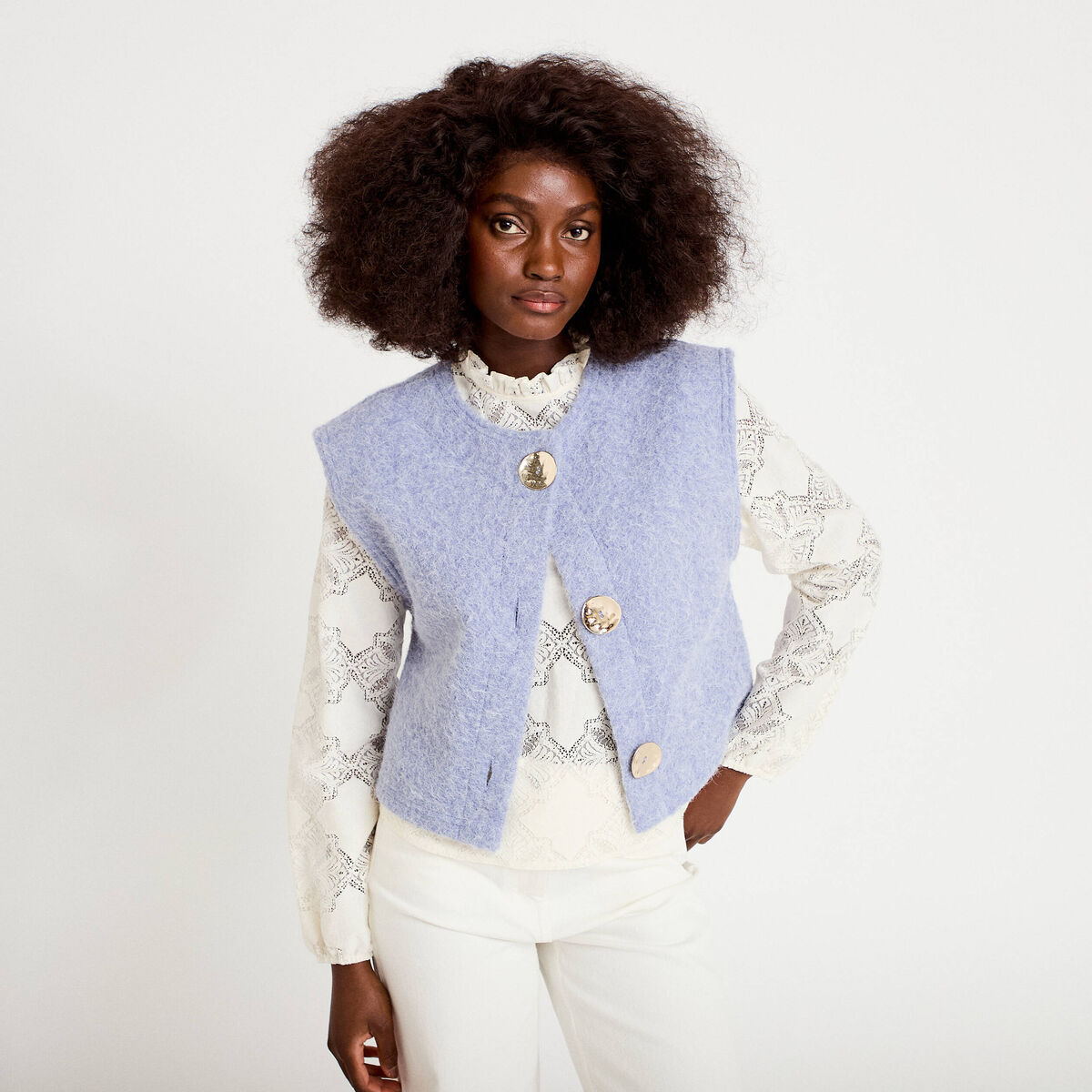 Gilet sans manches effet polaire bleu gris femme