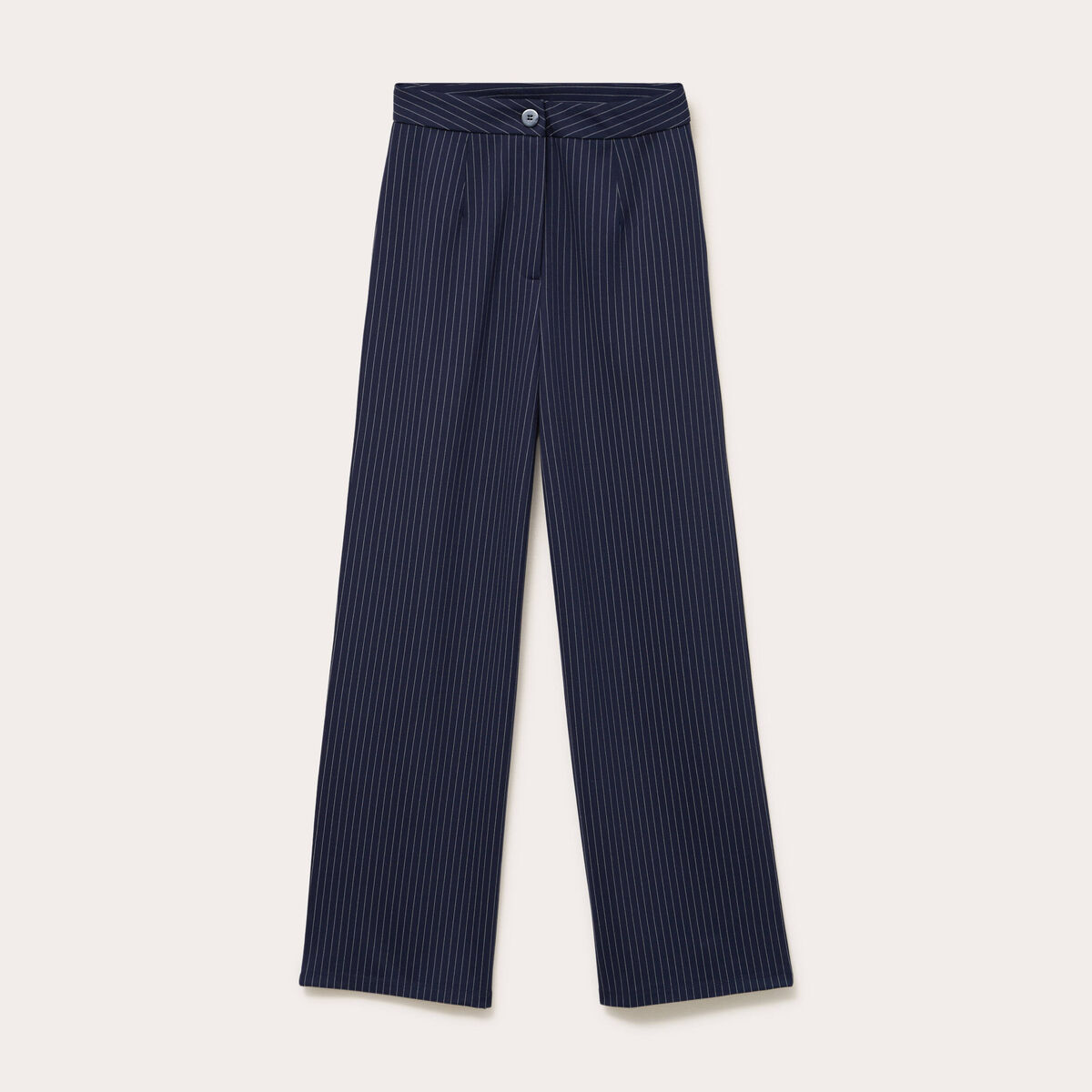 Pantalon large taille haute bleu marine femme