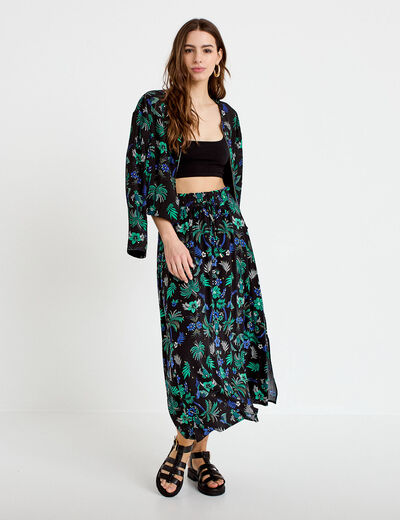 Jupe longue &eacute;vas&eacute;e taille haute noir femme