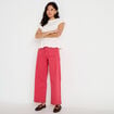 Jean wide leg cropped taille haute rose framboise femme